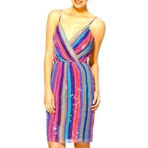 Trina Turk Java Dress Rainbow Stripe Sequins Sz 0